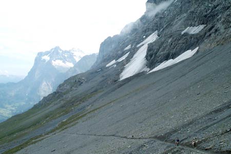 The Eiger Trail crosses a scree slope