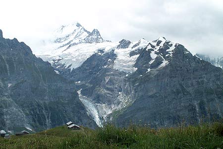 The Schreckhorn lies between the Eiger and Wetterhorn