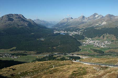 View from Muottas Muragl to Celerina and St.Moritz