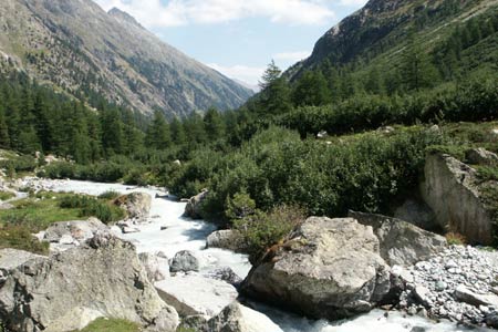 River in Val Bever has many short rapids