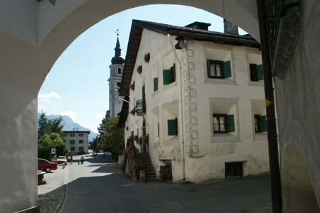 Bever - village centre with the church tower
