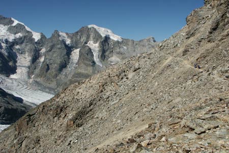 Path across flank of Munt Pers en-route to the summit