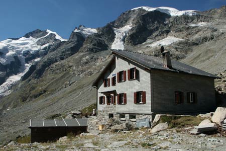 The Boval Hütte with Piz Boval rising behind