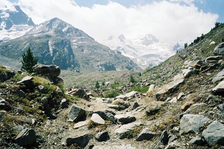 Path through rocky terrain in the upper Val Roseg
