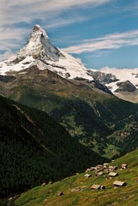 The Matterhorn rises over the hamlet of Findeln 